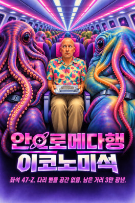 안드로메다행 이코노미석 – 좌석 47-Z. 다리 뻗을 공간 없음. 남은 거리 3만 광년.